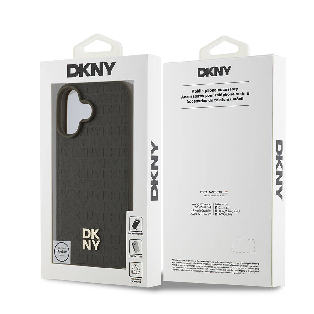 Apple iPhone 16 Plus Kılıf DKNY Orjinal Lisanslı Magsafe Şarj Özellikli 3D Yazılı Repeat Pattern Kapak - 15