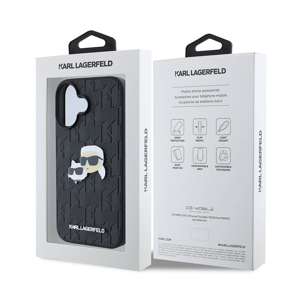 Apple iPhone 16 Plus Kılıf Karl Lagerfeld Orjinal Lisanslı K&C Heads Monogram Pin Kapak - 8