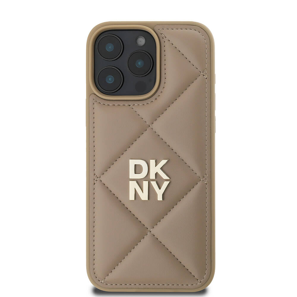 Apple iPhone 16 Pro Kılıf DKNY Orjinal Lisanslı Kapitone Tasarımlı Metal Logolu Deri Kapak - 16