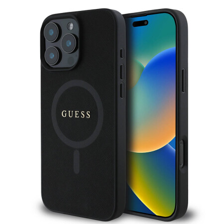 Apple iPhone 16 Pro Kılıf Guess Orjinal Lisanslı Magsafe Şarj Özellikli Yazı Logolu Saffiano Classic Kapak - 2