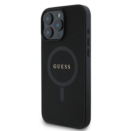 Apple iPhone 16 Pro Kılıf Guess Orjinal Lisanslı Magsafe Şarj Özellikli Yazı Logolu Saffiano Classic Kapak - 3