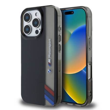 Apple iPhone 16 Pro Max Kılıf BMW Orjinal Lisanslı M Logolu Üç Renk Çizgili Motorsport Vertical Stripe Kapak - 1