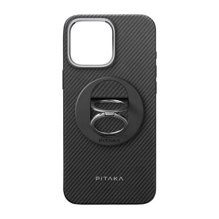 Apple iPhone 16 Pro Max Kılıf Magsafe Şarj Özellikli Grip 3 Standlı Aramid Fiber Pitaka Military Grade Classic Serisi Black-Grey Twill Kapak - 4