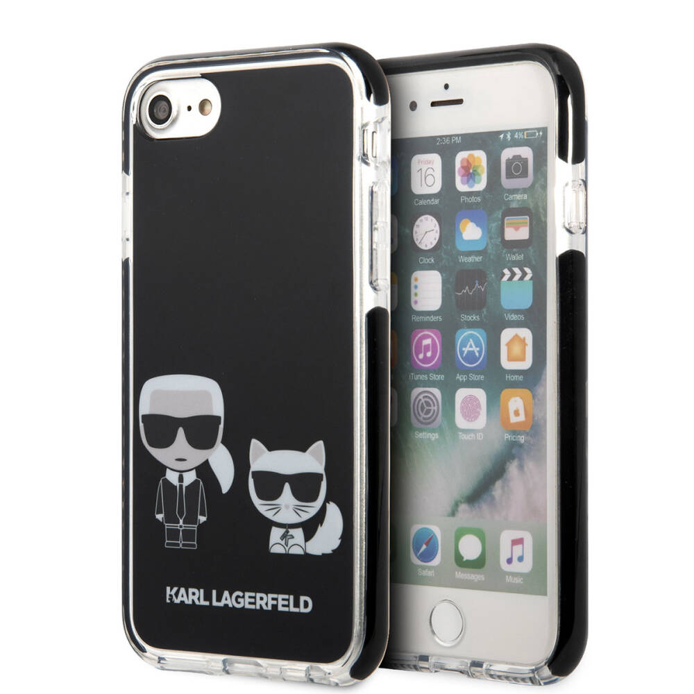 Apple iPhone SE 2022 Kılıf Karl Lagerfeld Kenarları Siyah Silikon K&C Dizayn Kapak - 3