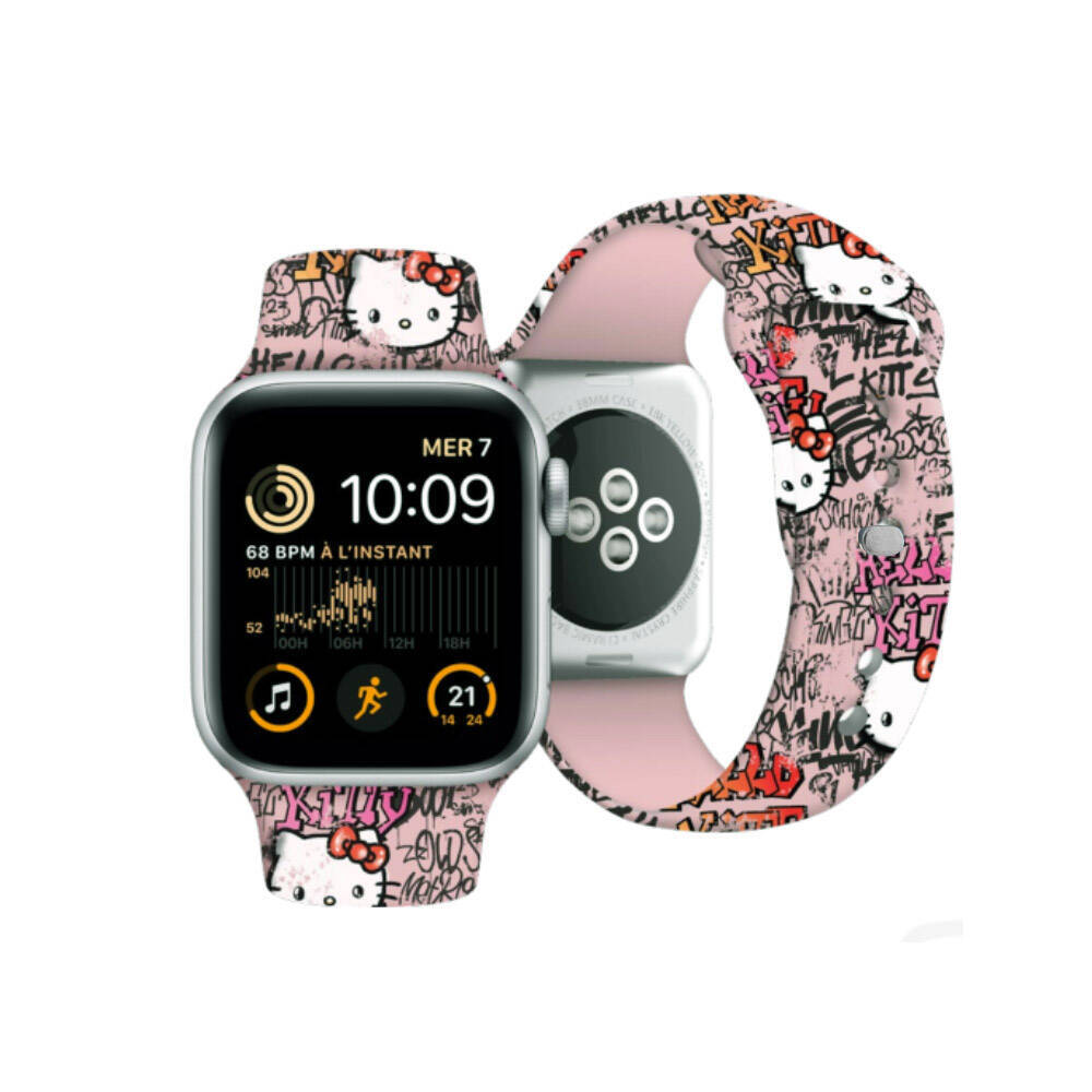 Apple Watch 38mm Hello Kitty Orjinal Lisanslı Etiket Graffiti Silikon Kordon - 3