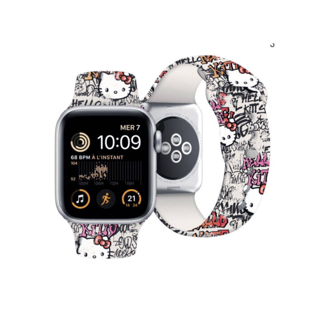 Apple Watch 38mm Hello Kitty Orjinal Lisanslı Etiket Graffiti Silikon Kordon - 4