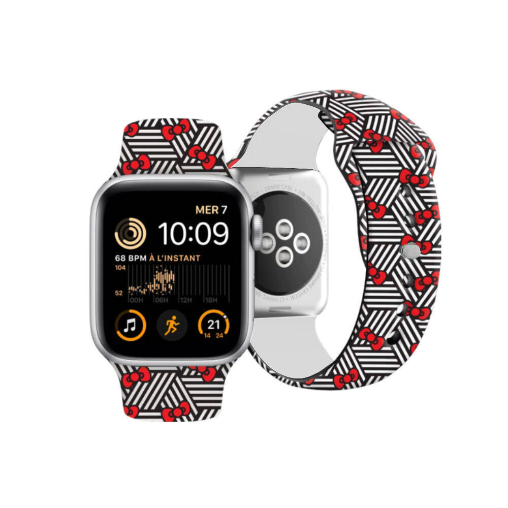 Apple Watch 38mm Hello Kitty Orjinal Lisanslı Fiyonklar & Çizgiler Silikon Kordon - 2