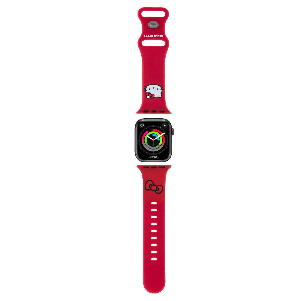 Apple Watch 38mm Hello Kitty Orjinal Lisanslı Yazı Logolu Fiyonk & Kitty Head Silikon Kordon - 12