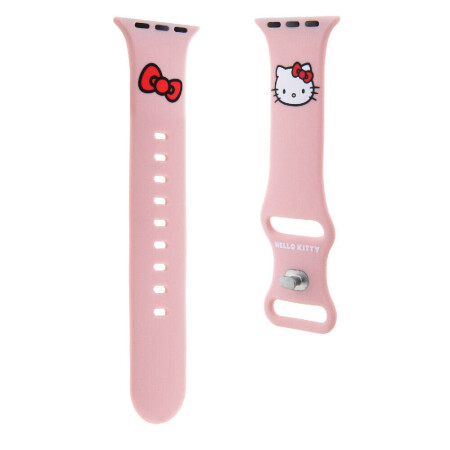 Apple Watch 38mm Hello Kitty Orjinal Lisanslı Yazı Logolu Fiyonk & Kitty Head Silikon Kordon - 9