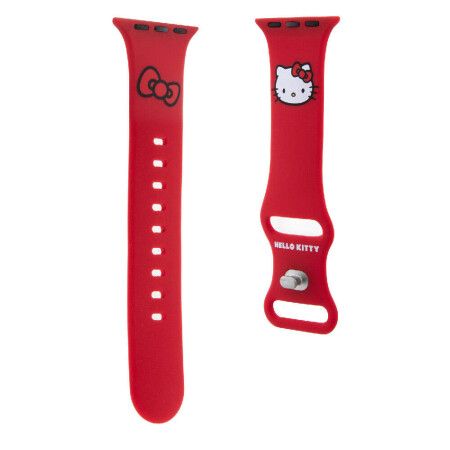 Apple Watch 38mm Hello Kitty Orjinal Lisanslı Yazı Logolu Fiyonk & Kitty Head Silikon Kordon - 19