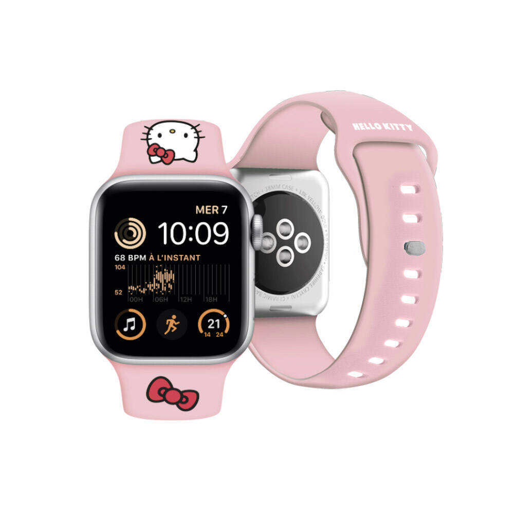 Apple Watch 38mm Hello Kitty Orjinal Lisanslı Yazı Logolu Fiyonk & Kitty Head Silikon Kordon - 9