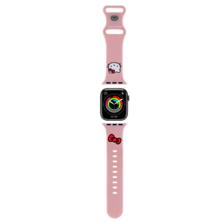 Apple Watch 38mm Hello Kitty Orjinal Lisanslı Yazı Logolu Fiyonk & Kitty Head Silikon Kordon - 3