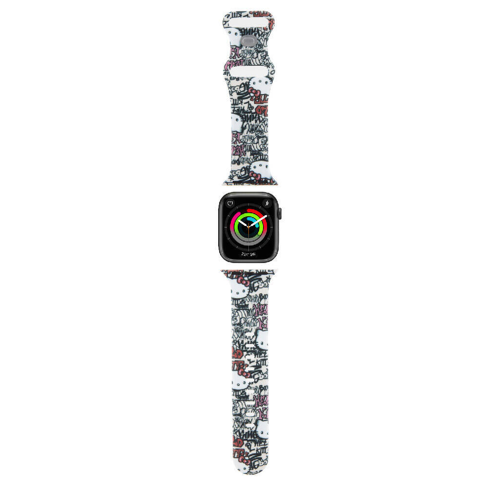 Apple Watch 41mm Hello Kitty Orjinal Lisanslı Etiket Graffiti Silikon Kordon - 2