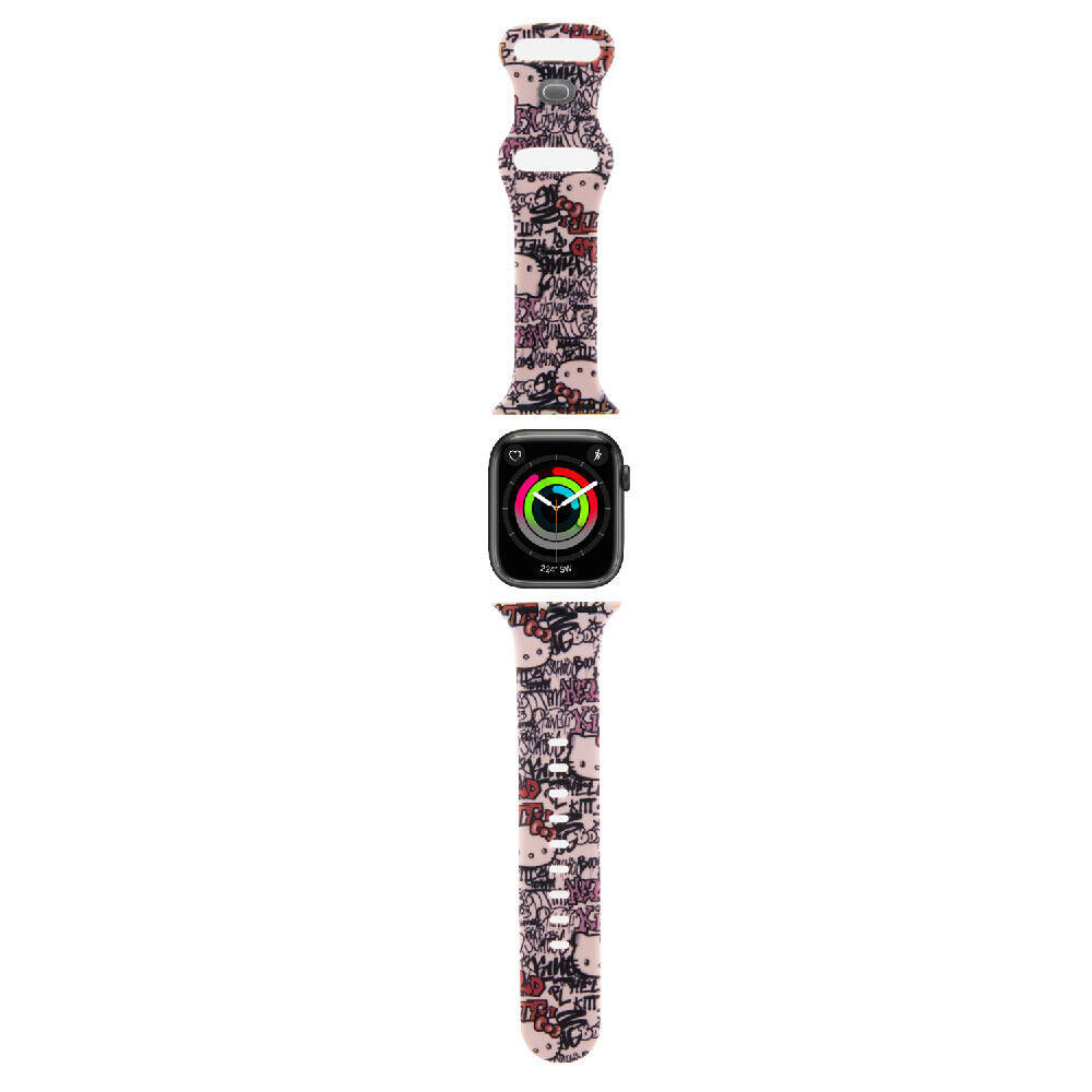 Apple Watch 41mm Hello Kitty Orjinal Lisanslı Etiket Graffiti Silikon Kordon - 1