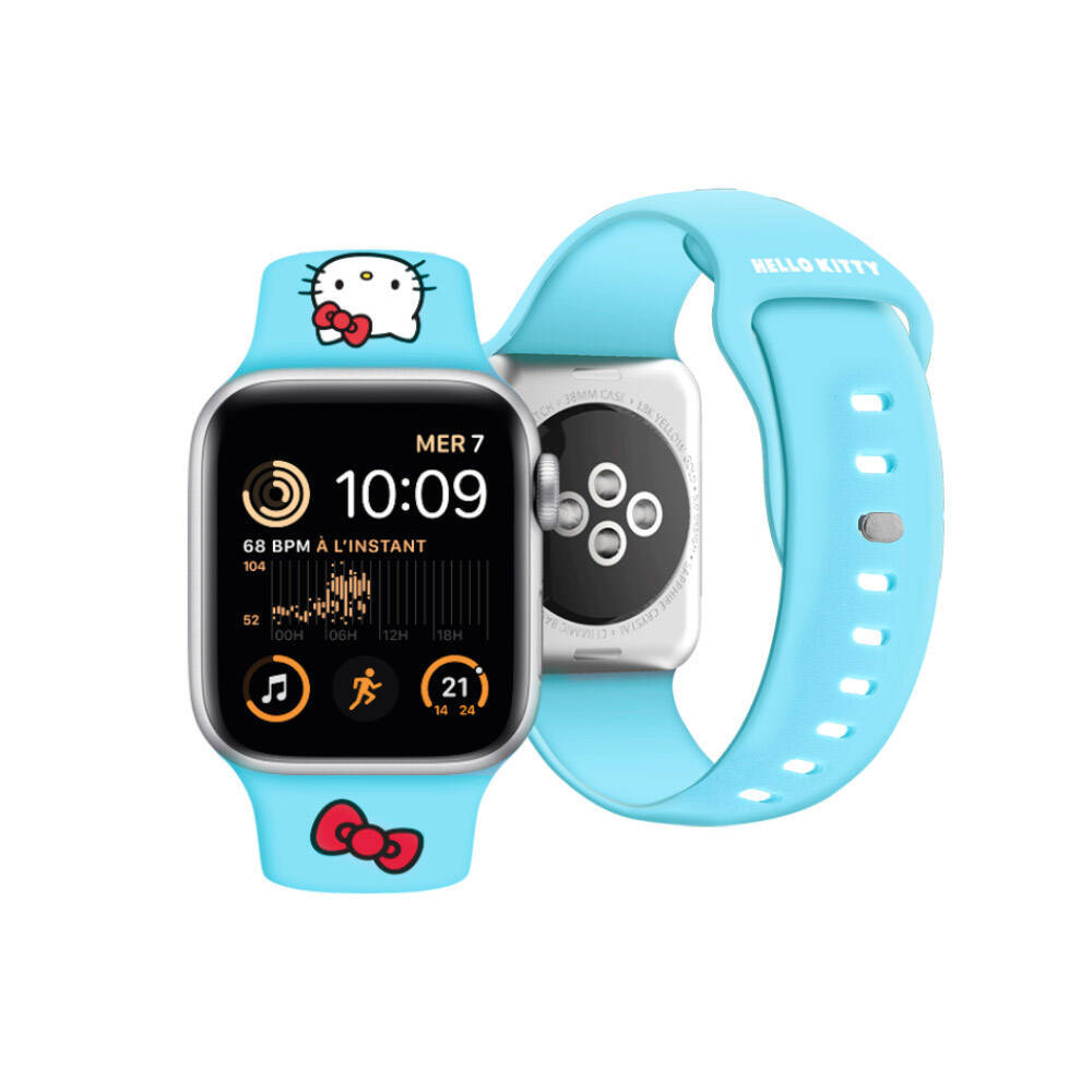 Apple Watch 41mm Hello Kitty Orjinal Lisanslı Yazı Logolu Fiyonk & Kitty Head Silikon Kordon - 13