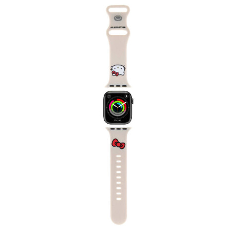 Apple Watch 41mm Hello Kitty Orjinal Lisanslı Yazı Logolu Fiyonk & Kitty Head Silikon Kordon - 3