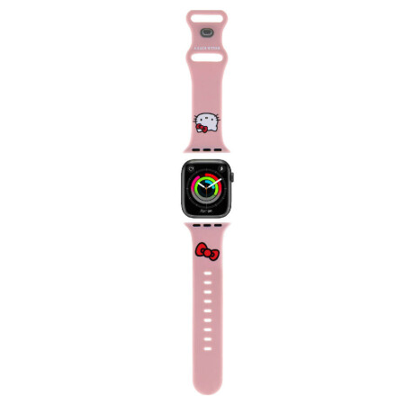 Apple Watch 41mm Hello Kitty Orjinal Lisanslı Yazı Logolu Fiyonk & Kitty Head Silikon Kordon - 2
