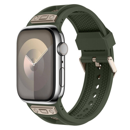 Apple Watch 42mm Zore KRD-117 Hava Alabilen Delikli Metal Süslemeli Desenli Silikon Kordon - 4