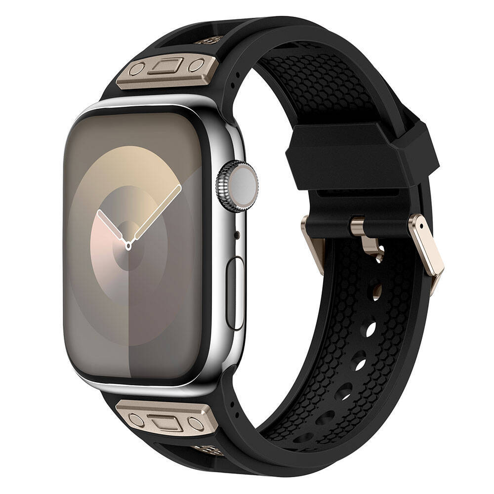 Apple Watch 42mm Zore KRD-117 Hava Alabilen Delikli Metal Süslemeli Desenli Silikon Kordon - 3