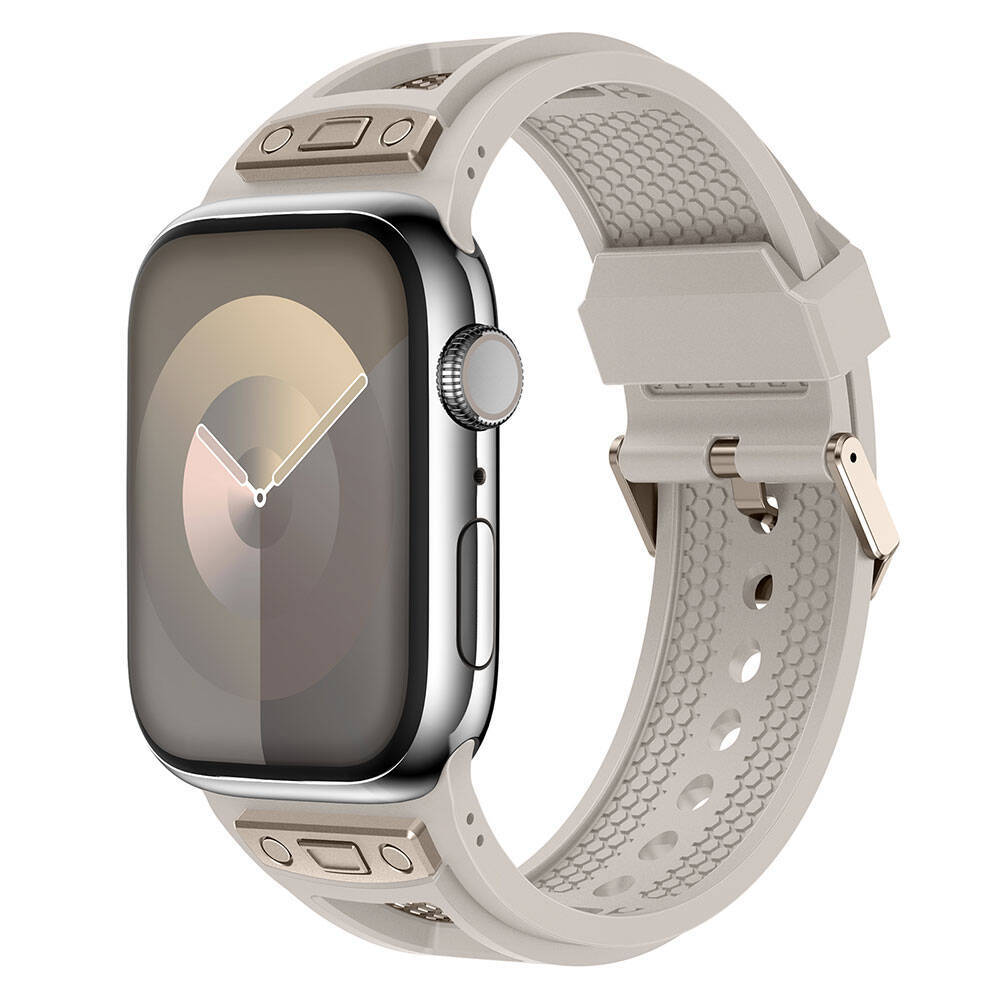 Apple Watch 42mm Zore KRD-117 Hava Alabilen Delikli Metal Süslemeli Desenli Silikon Kordon - 1