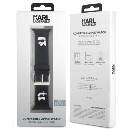 Apple Watch 7 41mm Karl Lagerfeld Orjinal Lisanslı İkonik Karl & Choupette Logolu Silikon Kordon - 6