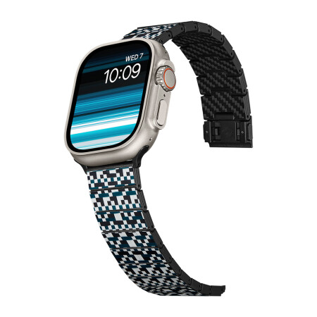 Apple Watch Serisi Uyumlu Aramid Fiber ve Karbon Fiber Pitaka Dreamland ChromaCarbon Serisi Mosaic Universal Kordon - 3