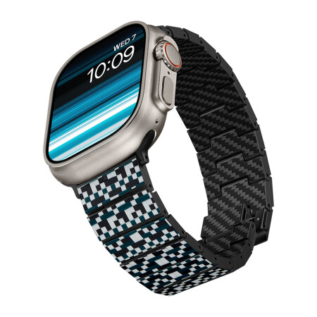 Apple Watch Serisi Uyumlu Aramid Fiber ve Karbon Fiber Pitaka Dreamland ChromaCarbon Serisi Mosaic Universal Kordon - 6