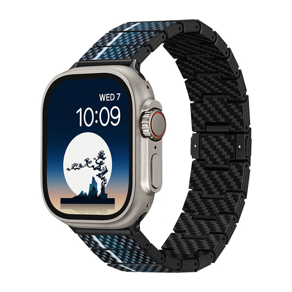 Apple Watch Serisi Uyumlu Aramid Fiber ve Karbon Fiber Pitaka Poetry of Things ChromaCarbon Serisi Moon Universal Kordon - 3