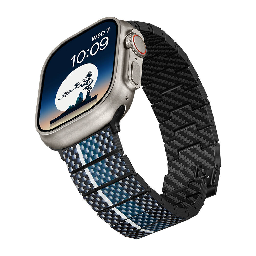 Apple Watch Serisi Uyumlu Aramid Fiber ve Karbon Fiber Pitaka Poetry of Things ChromaCarbon Serisi Moon Universal Kordon - 9