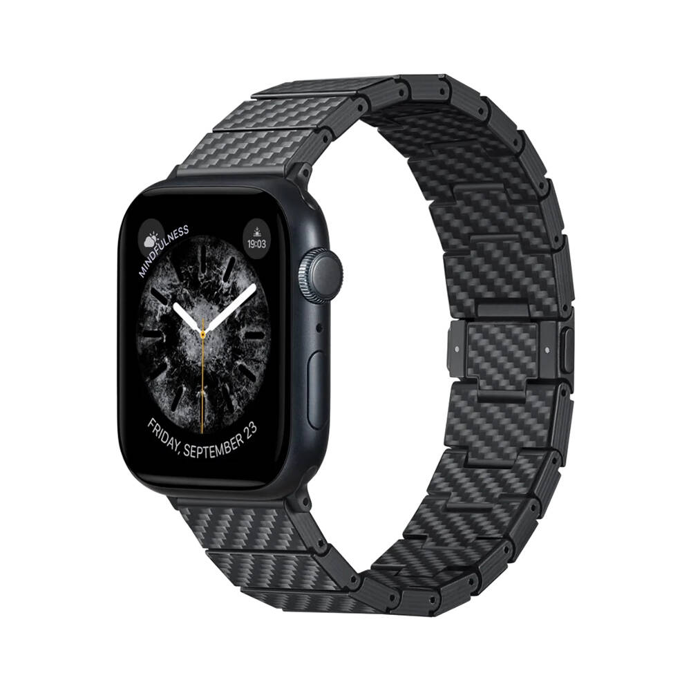 Apple Watch Serisi Uyumlu Karbon Fiber Pitaka Modern Serisi Black-Grey Twill Universal Kordon - 1