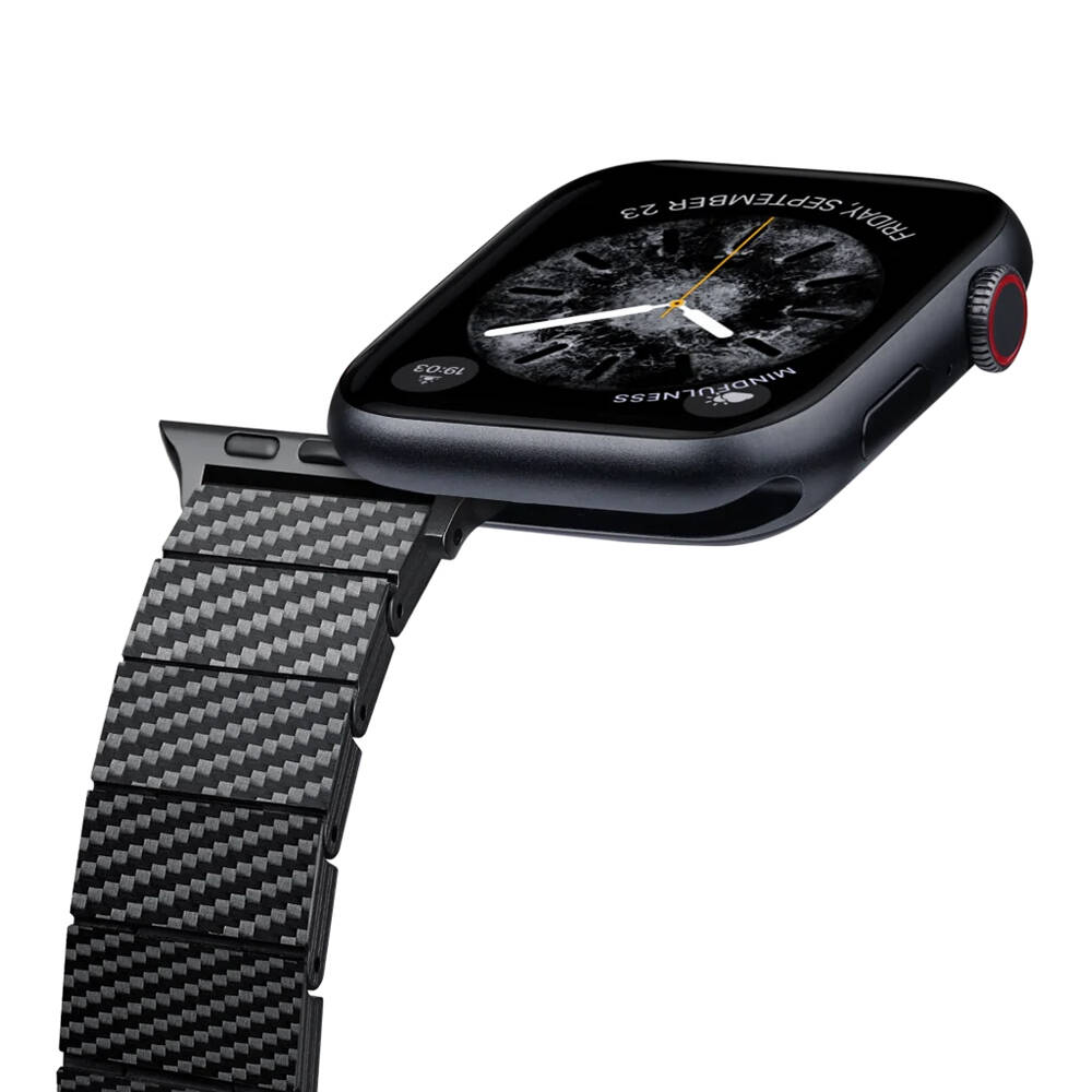 Apple Watch Serisi Uyumlu Karbon Fiber Pitaka Modern Serisi Black-Grey Twill Universal Kordon - 7