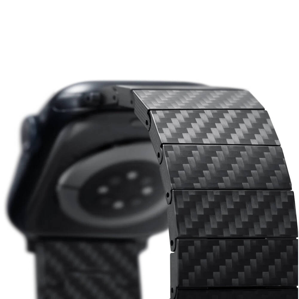 Apple Watch Serisi Uyumlu Karbon Fiber Pitaka Modern Serisi Black-Grey Twill Universal Kordon - 9