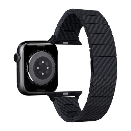 Apple Watch Serisi Uyumlu Karbon Fiber Pitaka Modern Serisi Black-Grey Twill Universal Kordon - 14