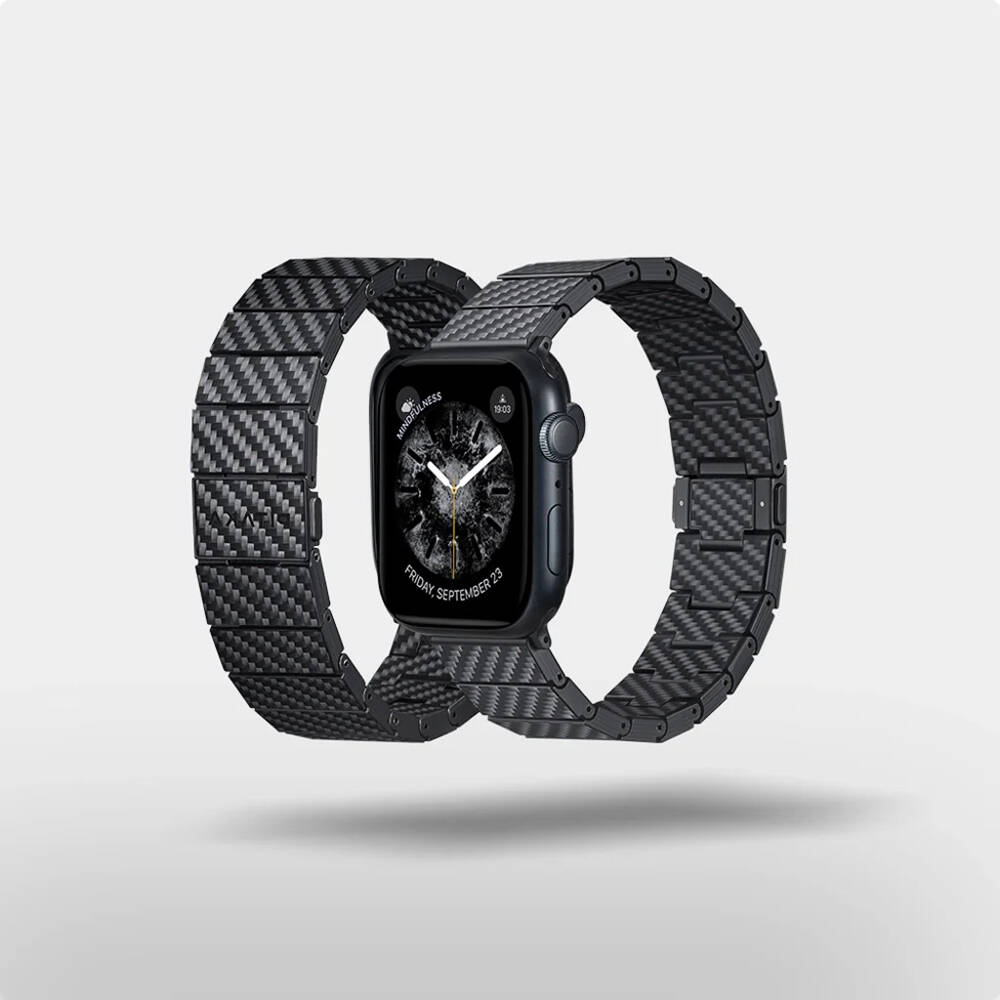 Apple Watch Serisi Uyumlu Karbon Fiber Pitaka Modern Serisi Black-Grey Twill Universal Kordon - 19