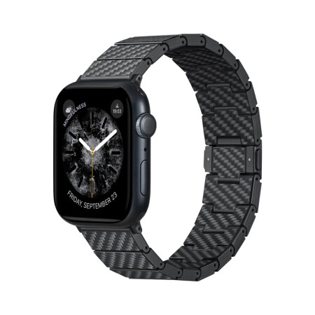 Apple Watch Serisi Uyumlu Karbon Fiber Pitaka Modern Serisi Black-Grey Twill Universal Kordon - 2