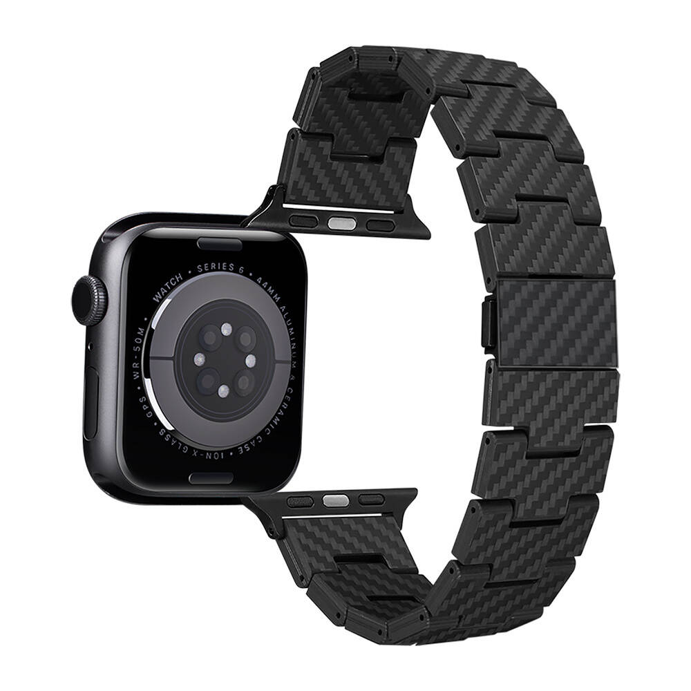 Apple Watch Serisi Uyumlu Karbon Fiber Pitaka Retro Serisi Black-Grey Twill Universal Kordon - 8