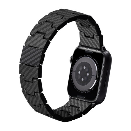 Apple Watch Serisi Uyumlu Karbon Fiber Pitaka Retro Serisi Black-Grey Twill Universal Kordon - 12