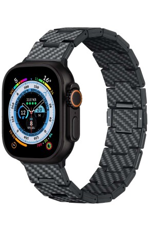 Apple Watch Serisi Uyumlu Karbon Fiber Pitaka Retro Serisi Black-Grey Twill Universal Kordon - 18