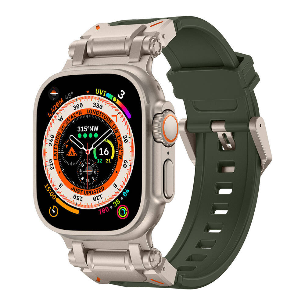 Apple Watch Ultra 49mm Zore KRD-101 Titanyum Metal Başlıklı Silikon Kordon - 5