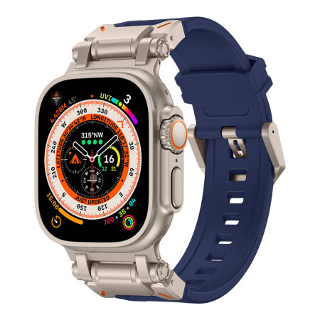 Apple Watch Ultra 49mm Zore KRD-101 Titanyum Metal Başlıklı Silikon Kordon - 4