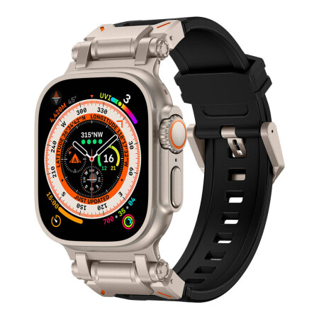 Apple Watch Ultra 49mm Zore KRD-101 Titanyum Metal Başlıklı Silikon Kordon - 3