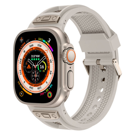 Apple Watch Ultra 49mm Zore KRD-117 Hava Alabilen Delikli Metal Süslemeli Desenli Silikon Kordon - 2