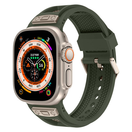 Apple Watch Ultra 49mm Zore KRD-117 Hava Alabilen Delikli Metal Süslemeli Desenli Silikon Kordon - 14