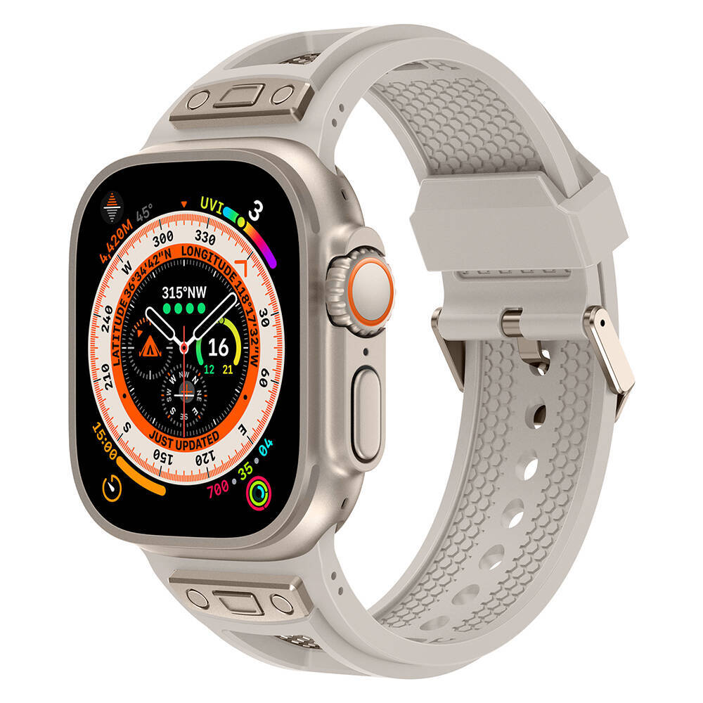 Apple Watch Ultra 49mm Zore KRD-117 Hava Alabilen Delikli Metal Süslemeli Desenli Silikon Kordon - 12