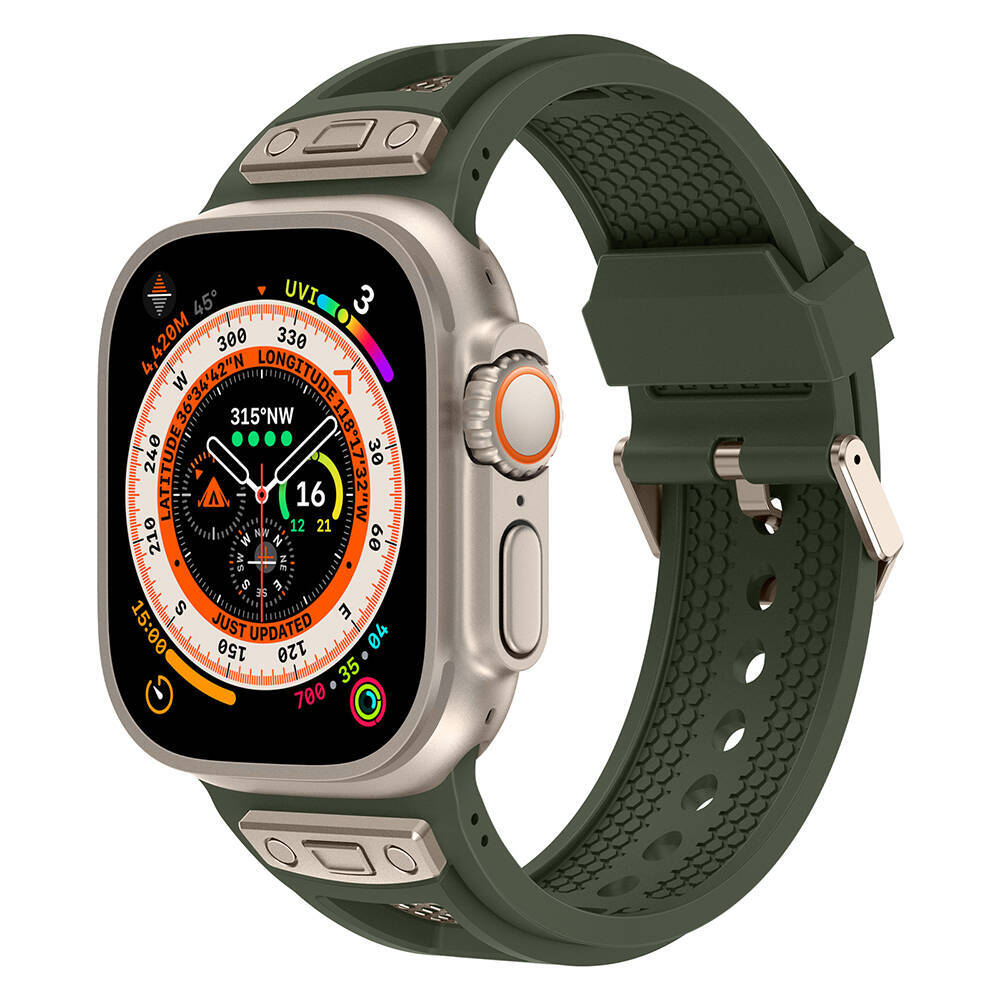 Apple Watch Ultra 49mm Zore KRD-117 Hava Alabilen Delikli Metal Süslemeli Desenli Silikon Kordon - 9