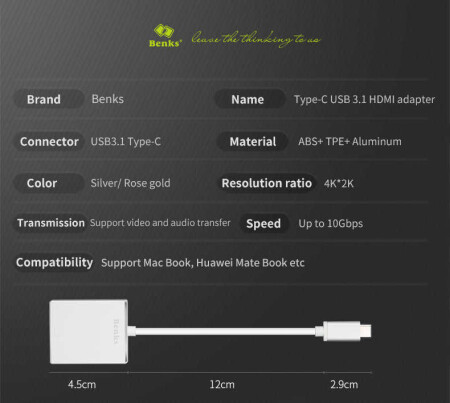 Benks Usb 3.1 Type-C to HDMI Adaptör - 6