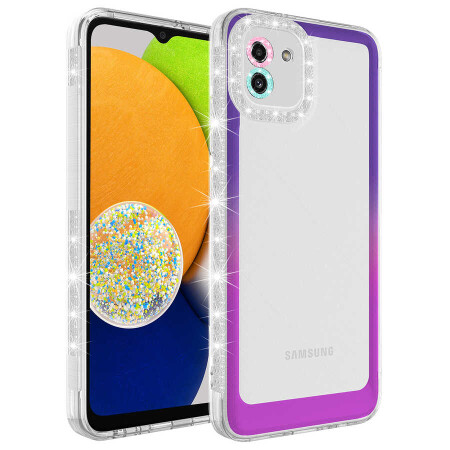 Galaxy A03 Kılıf Simli ve Renk Geçiş Tasarımlı Lens Korumalı Zore Park Kapak - 6