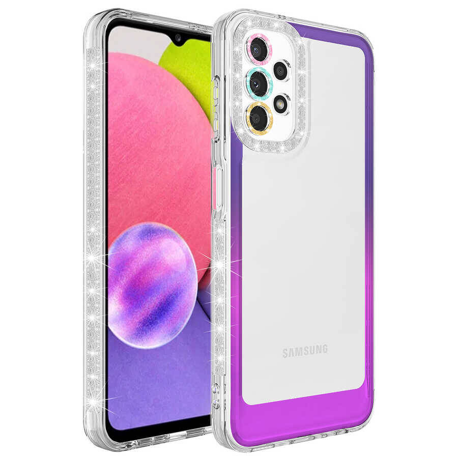 Galaxy A23 Kılıf Simli ve Renk Geçiş Tasarımlı Lens Korumalı Zore Park Kapak - 13