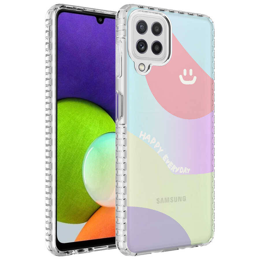 Galaxy M22 Kılıf Airbag Kenarlı Renkli Desenli Silikon Zore Elegans Kapak - 5