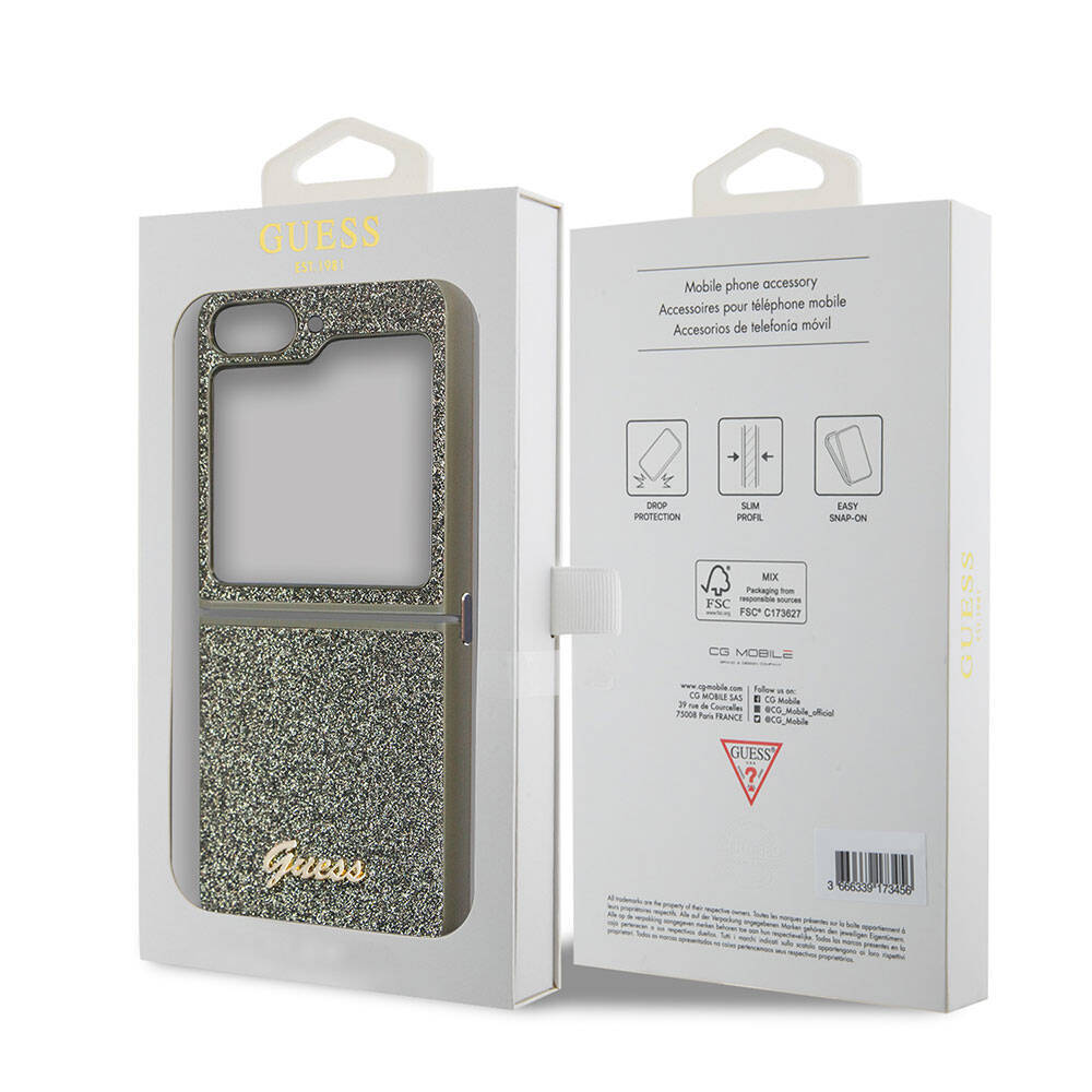 Galaxy Z Flip 5 Kılıf Guess Orjinal Lisanslı Yazı Logolu Glitter Flakes Kapak - 8